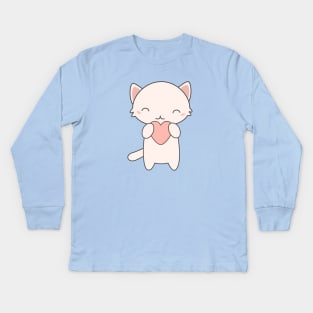 Kawaii Cute Cat With Heart T-Shirt Kids Long Sleeve T-Shirt